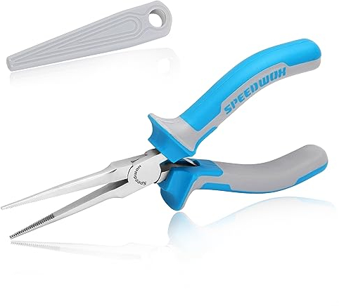 SPEEDWOX Fine Tips Needle Nose Pliers for Jewelry Making Long Fishing with Serrated Jaw Thin Protective Cover Wire Looping Beading, Blue, 6''