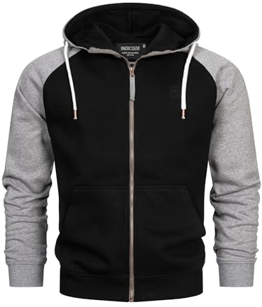 Indicode Herren INPulko Kapuzensweatjacke | Hoodie Kapuzenpullover Pulli für Männer Black, L
