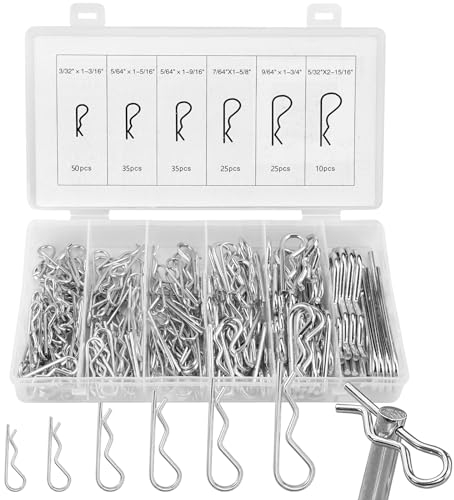 180 Stück Splinte Sortiment R Clips Set, Edelstahl Federsplinte Federstecker Sortiment, 6 Größen Verzinkte Sicherungssplinte, Haltefederkupplung Splinte, für Schlepper, Rasenmäher, Autos (2-4mm)