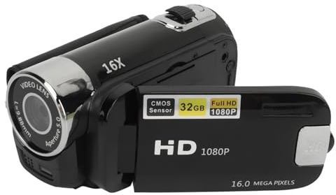 ASHATA D90 Digitale Point and Shoot Kamera, 2,4 Zoll 1080P 16 MP Digitalkamera, Drehbarer Bildschirm Camcorder, 16 facher Zoom, HD Videorecorder mit Fülllicht für Jungen und Mädchen