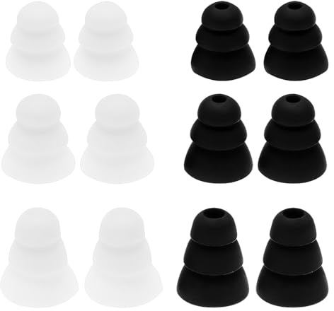 OTOTEC 12 par silikonöronsnäckor 3,8 mm öronspetsar, svart och vit, trippelfläns öronproppar, brusisolering, bekväma och säkra hörlurar