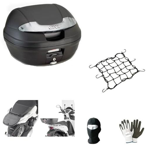 farbrothersonline KOMPATIBEL MIT Vespa Primavera 50 2T Koffer TOPCASE 34 LT MONOLOCK SCHWARZ+DACHNETZ+Platte FÜR Motorrad-Roller-GEPÄCKTRÄGER Full-FACE-Jet-MODULARER UNIVERSALHELM