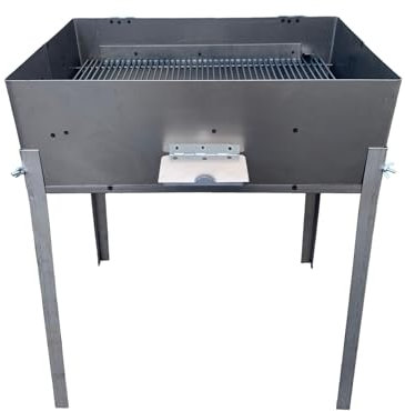 Barbecue da esterno con coperchio richiudibile in ferro, piedi estraibili, per carbone o legna, ideale per campeggio, picnic, grigliate (50x35 cm)