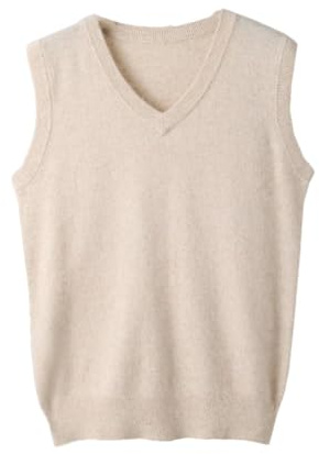 Maglioni da uomo in cashmere, senza maniche, con scollo a V, tinta unita, gilet lavorato a maglia, Beige, 3XL