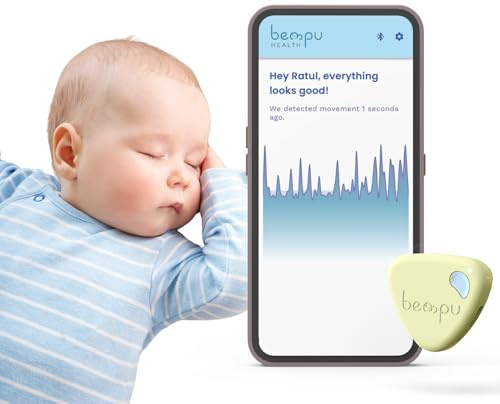 Bempu Bellybutton Smart Breathing Baby Monitor for Safer Sleep with Gentle Vibration, App Notifications, Easy to Clip, Portable, Medical-Grade Materials & Non-Bulky Design (Yellow)