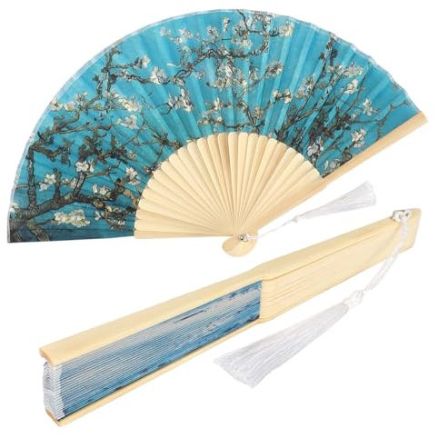 lvifloae 2 Stücke Klappes Lüfter handgefertigt Bambus Handheld Aprikosenblume Tinte Gemälde Wetterdekoration Handwerk Wanddekoration Klassiker chinesischer Stil hinzufügen Poesie