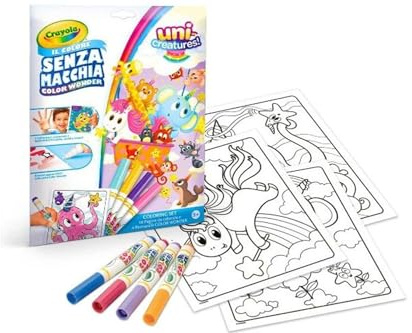 CRAYOLA - Color Wonder, Coloring Set con 18 Pagine da colorare e 4 Pennarelli Senza Macchia, soggetto Unicreatures, Attività Creativa per Bambini, età 3,4,5 Anni, cod. 25-2905