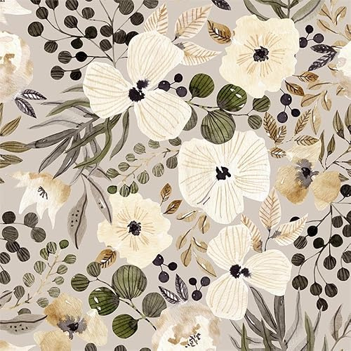 VistaPalette 18x236 Boho Cream/Brown Daisy Flower Peel and Stick Self Adhesive Wallpaper Removable Contact Paper Stick on Easy Peel Off Wall Paper for Kitchen Bedroom Bathroom Renter