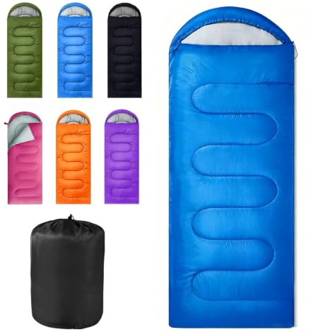 Outdoor Sleeping Bag for Camping, for 3-4 Seasons, Adult & Kids Sleeping Bag,Small Packed Size, Ultralight Carry Bag, Soft, Thick and Warm, for Hiking, Backpacking and Camping (Blue)