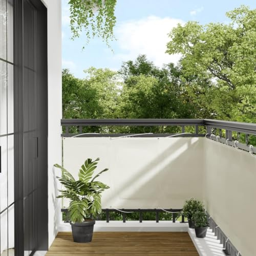 Mokuyary Protector de privacidad para balcón, color crema, 75 x 800 cm, 100 % poliéster Oxford, revestimiento para balcón, cubierta opaca contra el viento para jardín, terraza, exterior
