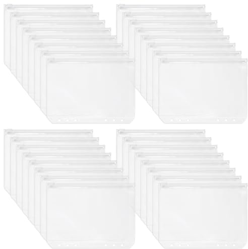 Lot de 24 pochettes A5 pour classeur à 6 anneaux A5 avec fermeture éclair, PVC transparent, imperméable, convient pour cahiers, agendas, inserts, pochettes en feuilles mobiles et photos