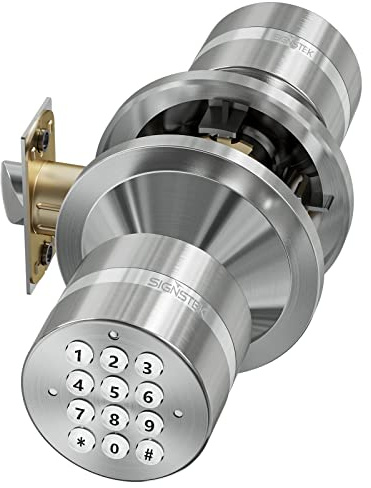 Signstek Keyless Entry Door Lock, Door Knob with Keypad, Smart Code Door Lock, Mute Mode, Passage Function, Easy to Install, Satin Nickel