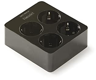 FAMATEL – Regleta de 4 tomas | Estructura cuadrada | Sin Cable | Hasta 3680W | 16A | 250V | Protección Infantil | Orientación tomas a 45o | Evita consumos fantasma | Negro