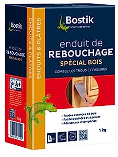 Bostik Enduit de Rebouchage Prêt à l'Emploi Spécial Bois – Pâte à Bois en Poudre – Intérieur et Extérieur – Pour Combler les Trous et Fissures Jusqu’à 5 cm – 1 Boîte 1 kg
