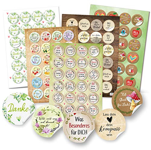 Logbuch-Verlag 120 Aufkleber SET Sprüche Liebe Motivation Danke rund 4 cm Botschaften Geburtstag Sticker Freunde Geschenkaufkleber