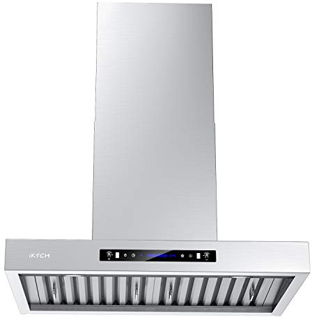 IKTCH 30 inch Wall Mount Range Hood, 1200 CFM Ducted Range Hood with 4 Speed Fan, Durable Stainless Steel with Gesture Sensing & Touch Control IKP01-30