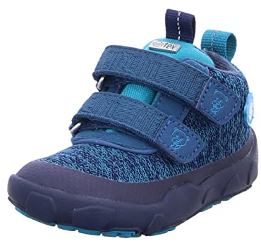 Affenzahn Übergangsschuh Knit Happy wasserdicht atmungsaktiv vegan mit Kaltfutter, Klettverschlüssen und Rutschfester Sohle Größe 21-32 Bär - Blau