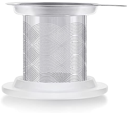 Teabloom Stainless Steel Loose Leaf Tea Infuser with Porcelain Lid/Coaster - Fits Most Mugs and Cups
