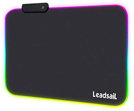 LeadsaiL RGB Gaming Mouse Mat 350 * 250 * 4mm with 12 Light Modes Luminous Mousepad, Non-slip Rubber Base, Spill-Resistant Glowing LED Mouse Mat for Laser/Optical Mice