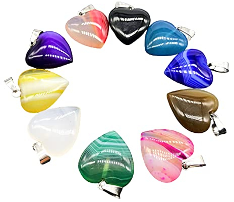 Gotetiso Herzanhänger 10 Stück - Heilende Stein Perlen Herz Glücksbringer Charms - Kristall Chakra Perlen Anhänger für DIY