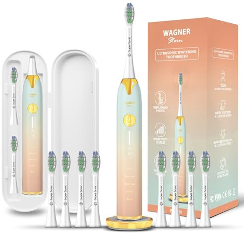 Wagner Stern Ultrasonic Toothbrush with Pressure Sensor, Peach/Blue, Battery Powered, Unisex-Adults