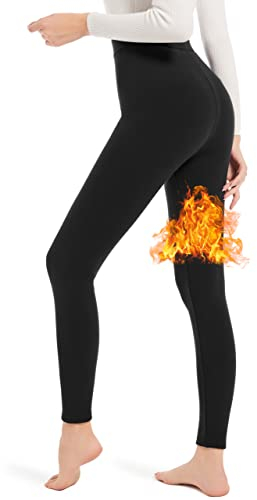 LYRIKER Thermo Leggings Gefüttert Damen Winter Fleece Thermoleggins aus Baumwolle Schwarz