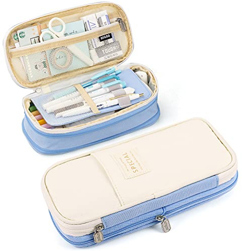 MAMUNU Large Capacity Pencil Case, Expandable Stationery Bag with Zipper Compartments, Aesthetic Pencil Case Pouch for Office College School Students Teen Girls Boys