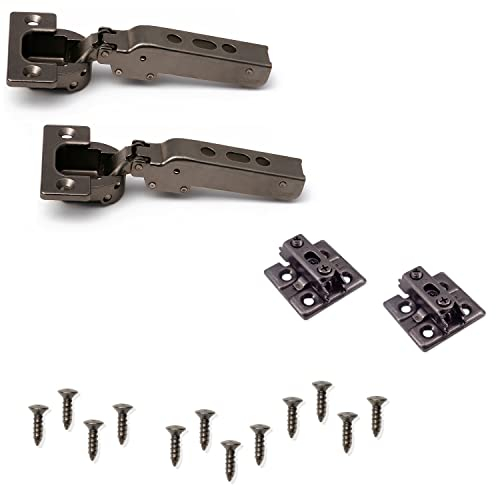 2 Stück Schwerlast-Möbelscharniere J95 für extra schwere Türen bis 25 kg! Inkl. Montageplatten, AUFLIEGEND, OHNE Zuhaltung. Schwerlast-Topfband, Möbelband von LAMP® / Japan (Schwarz-nickel)