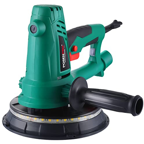 POSENPRO Electric Drywall Sander - 750W Variable Speed 1500-2700RPM Wall Sander with Vacuum, LED Light, Dust Bag and Hose, 6 Sanding Discs