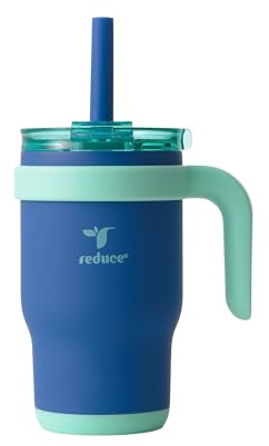 REDUCE Coldee Tumbler mit Griff für Jugendliche, vakuumisolierter Edelstahlbecher mit Deckel und Strohhalm, auslaufsicherer und kaufester Strohhalm, nautischer Nebel