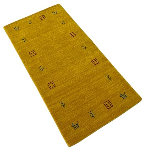 Orientteppich Gold Gabbeh Teppich 100% Wolle Loom Handgefertigt 70x140 cm