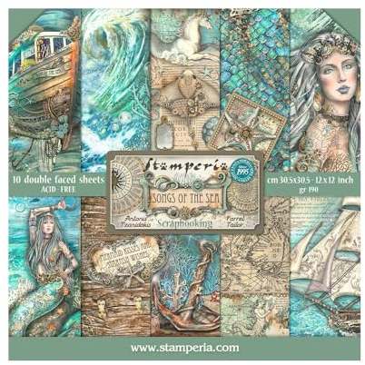 Stamperia International KFT Papierblock, 10 Blatt, doppelseitig, Lieder des Meeres, mehrfarbig, 30,5 x 30,5 cm (30,5 x 30,5 cm)