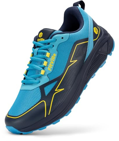FitVille Scarpe Trail Running Uomo Pianta Larga Sneakers Leggere Scarpe da Corsa su Strada Trekking Sportive Outdoor Blu 45 EU X-Larga