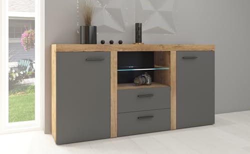 BROMARKT Samba Kommode - Kommode mit Schubladen - Wohnzimmerschrank - Komodenschrank - Komode für Schlafzimmer und Wohnzimmer - Wohnzimmer Möbel - 156x82 cm - Graphit