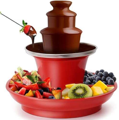Fontana di Cioccolato a 3 Livelli, Mini Fontana per fonduta di Cioccolato con Vassoio da Portata per Frutta/Noci/dolcetti, può Contenere 200 g di Salsa di Cioccolato, Torre di Fusione Automatica