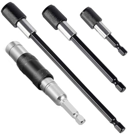 HARY Juego de 4 soportes magnéticos para brocas, 60 mm, 100 mm, 150 mm de largo y barra de extensión hexagonal, juego de brocas de impacto