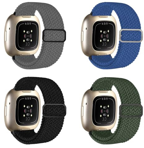KASESSS Pack Bracelet Montre Connectée Compatible avec Fitbit Versa 3/4, Sense/Sense 2 - Sport Remplacement Elastique Nylon pour Femme Homme Réglable