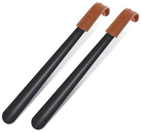 Calzador de Acero Inoxidable 2 Piezas, 42CM Calzador de Zapatos Largo Fácil de Utilizar, Cuerno de Zapato muy Estable y Ergonómico para Hombres Mujeres Niños Personas (Negro, 2 Piezas)