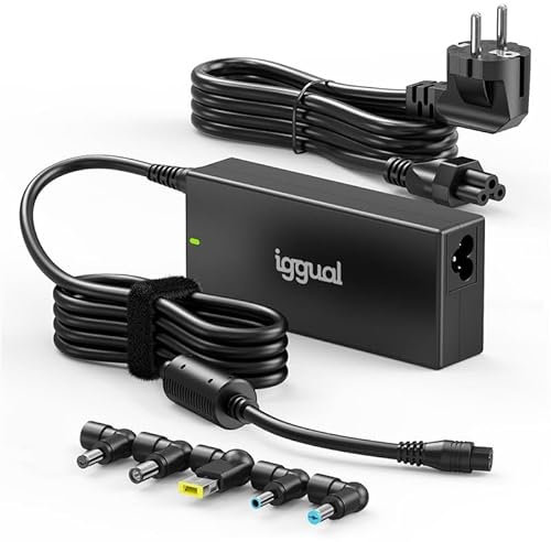 Iggual – Cargador Universal para Portátil 120W con 5 Conectores DC para Lenovo, HP, ASUS, Acer, MSI, Adaptador de Corriente con Protección y Diseño Compacto (CUA-5T-120W)