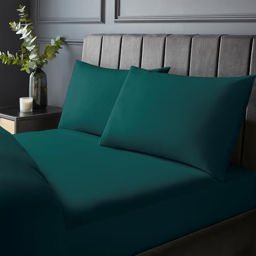 Silentnight Pure Cotton Fitted Sheet - Cool Soft Touch 200 Thread Count - Extra Deep 40cm Bed Mattress Sheet - Breathable 100% Cotton - Elasticated Corners, Machine Washable, Teal Green, Double