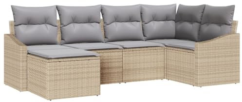 vidaXL Set da Giardino in 6 Pezzi con Cuscini Beige in Rattan, Resistente alle Intemperie. Mobili Moderni per Esterno, Lounge Patio, Gruppo di Sedute Modulare della Collezione Alfresco per la Terraz