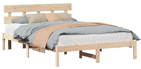 vidaXL Estructura de Cama Marrón 160 x 200 cm Madera Maciza de Pino, Cama Rectangular para Dormitorio, Moderna y Resistente, con cabecero Funcional, diseño Simple