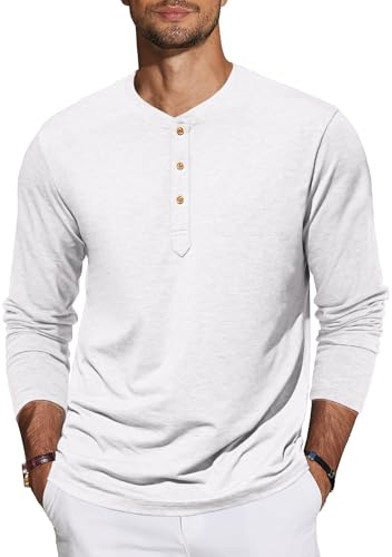 TARAINYA Henley Tee Shirt Homme Coton Manches Longues M-4XL | 95% Coton 5% Élasthanne, Couleur Unie, col Henley à 3 Boutons, Coupe Regular, T-shirt Décontracté Toutes Saisons