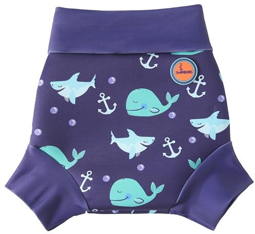 Swimbubs Pannolino da nuoto riutilizzabile, costume da bagno per bambini e bambine, ideale per lezioni di nuoto (3-6 mesi, balena blu)