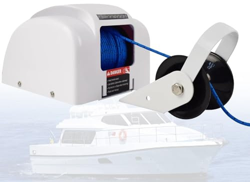 Electric Anchor Winch, 12V, 318kg Pulling Power, 31m Marine Rope, LED Light, Ideal for Pontoon Boats, Yachts, Fishing Boats, Cordless Control