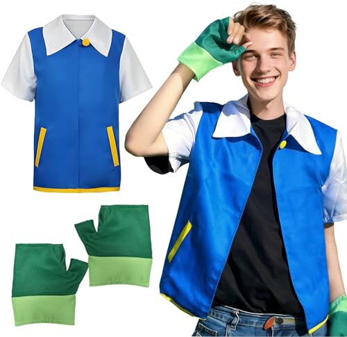 Yunlaishaocer Disfraz de anime para cosplay, chaqueta azul, juego de guantes, disfraz clásico de anime, disfraz de cosplay para hombre y mujer, para Halloween y carnaval, actuaciones escénicas, ropa