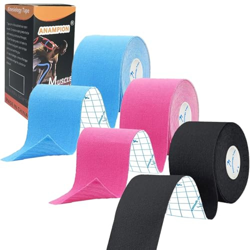 ANAMPION Kinesiology Tape, Waterproof Sports Tape for Athletes Physio Elastic Tape Pain Relief Adhesive for Muscles Shin Splints Ankle Knee & Shoulder 5m(Mix Color)