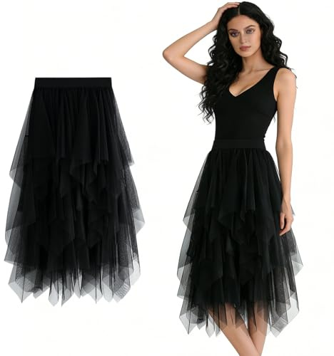 MINGJAY Falda de Tutú para Mujer,Irregular Bajo la Falda en Capas Faldas,Faldas Midi de Tul para Mujer,Ballet Prom Party Vestido Plisado A-Line Midi Faldae,para Carnaval,Mardi Gras,Fiesta Temática