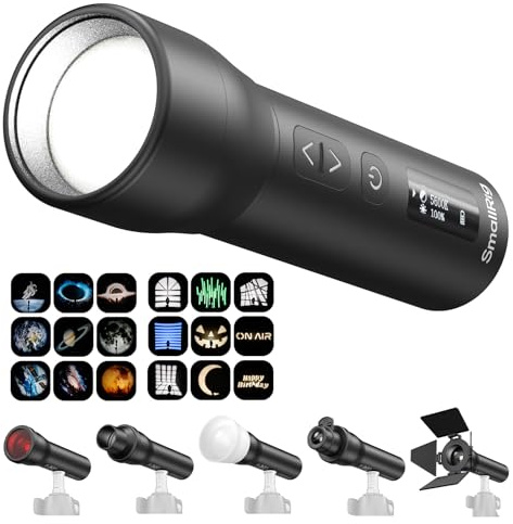 SMALLRIG RF 05B Lampe Torche LED Portable pour Photographie 1900K-8000K, 2600mAh 5W-8W Zoom, Lumière Photo avec Filtres Gobos et Volets, Projecteur et Diffuseur pour Créateurs de Contenu, IP65-6137