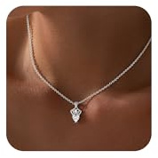 Silver Necklaces for Women Trendy 14K Silver Plated Dainty Heart Cubic Zirconia Necklace Crown Hearts Diamond Pendant Crown Heart Charm CZ Pendant Necklaces Fashion Jewellery Gifts for Women/Wife/Her